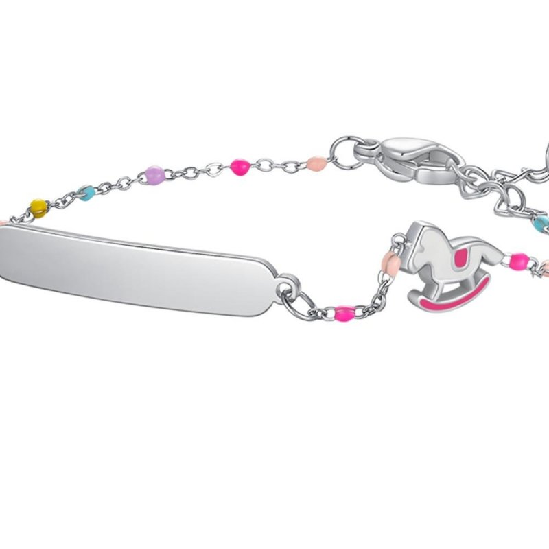 Luca Barra - Bracciale Cavallo A Dondolo - Acciaio - Smalto Rosa