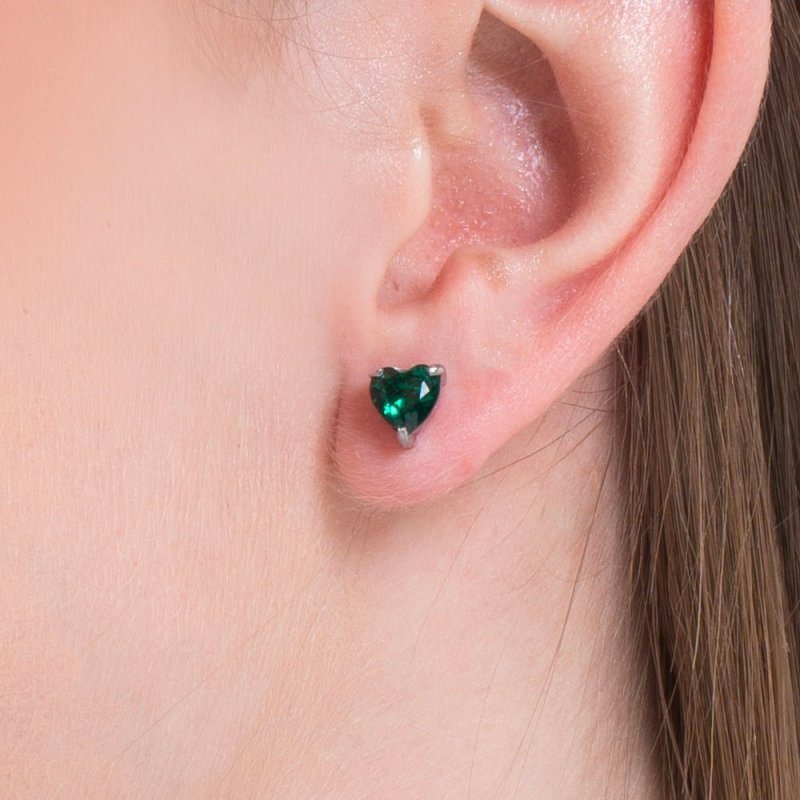 Luca Barra - Orecchini Cuore Cristallo Verde - Donna - Acciaio