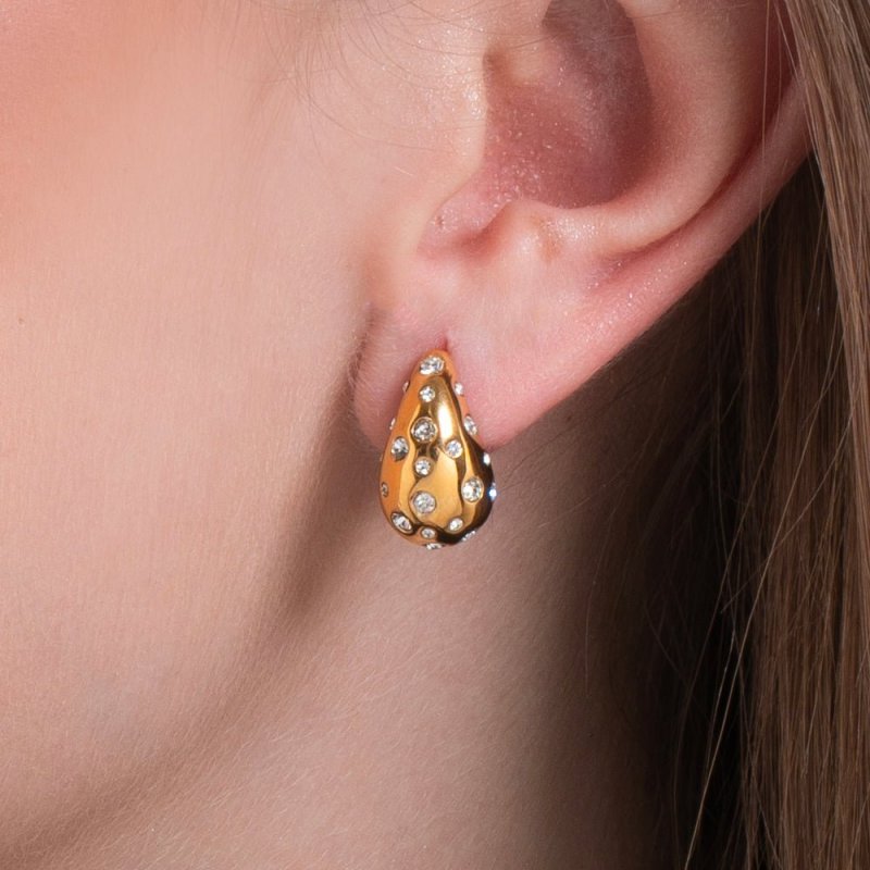 Luca Barra - Orecchini Goccia Donna - Acciaio Ip Gold - Cristalli Bianchi
