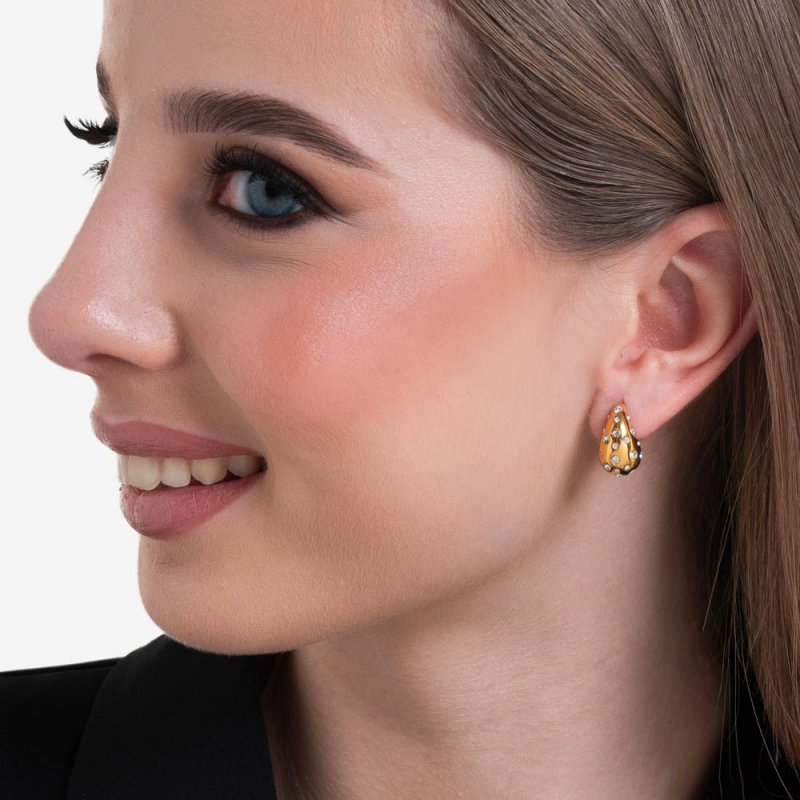 Luca Barra - Orecchini Goccia Donna - Acciaio Ip Gold - Cristalli Bianchi