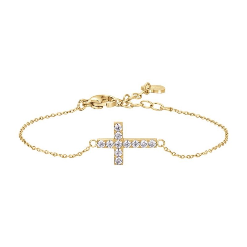 Luca Barra - Bracciale Donna - Acciaio Ip Gold - Croce E Zirconi