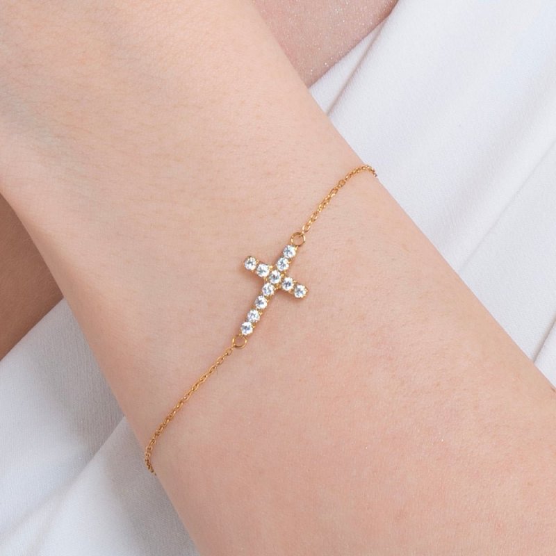 Luca Barra - Bracciale Donna - Acciaio Ip Gold - Croce E Zirconi