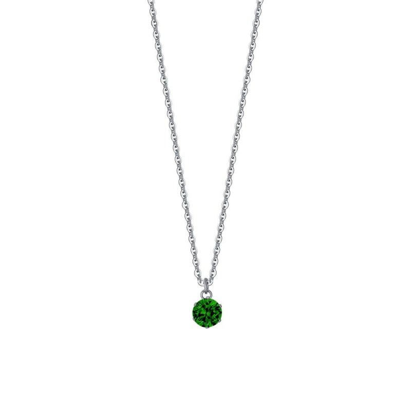Luca Barra - Collana Donna Acciaio - Zircone Verde - 40+5Cm