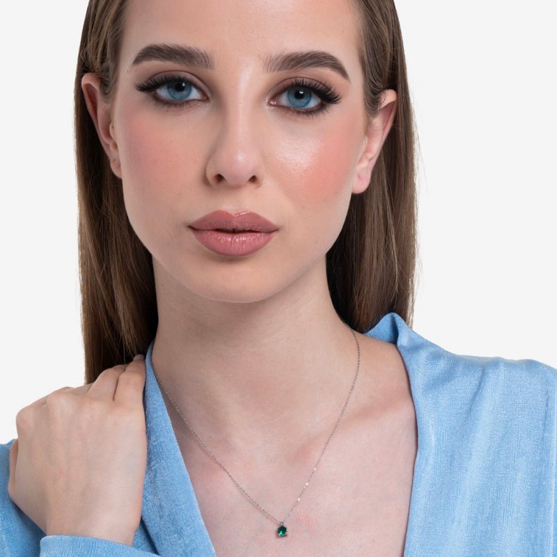 Luca Barra - Collana Donna Acciaio - Zircone Verde - 40+5Cm