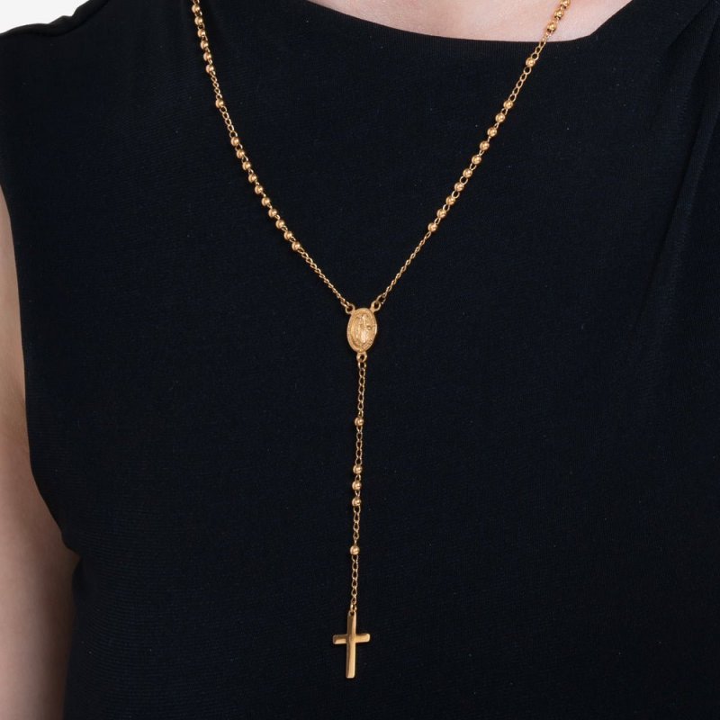 Luca Barra - Collana Rosario Donna - Acciaio Ip Gold - Sfere 3Mm