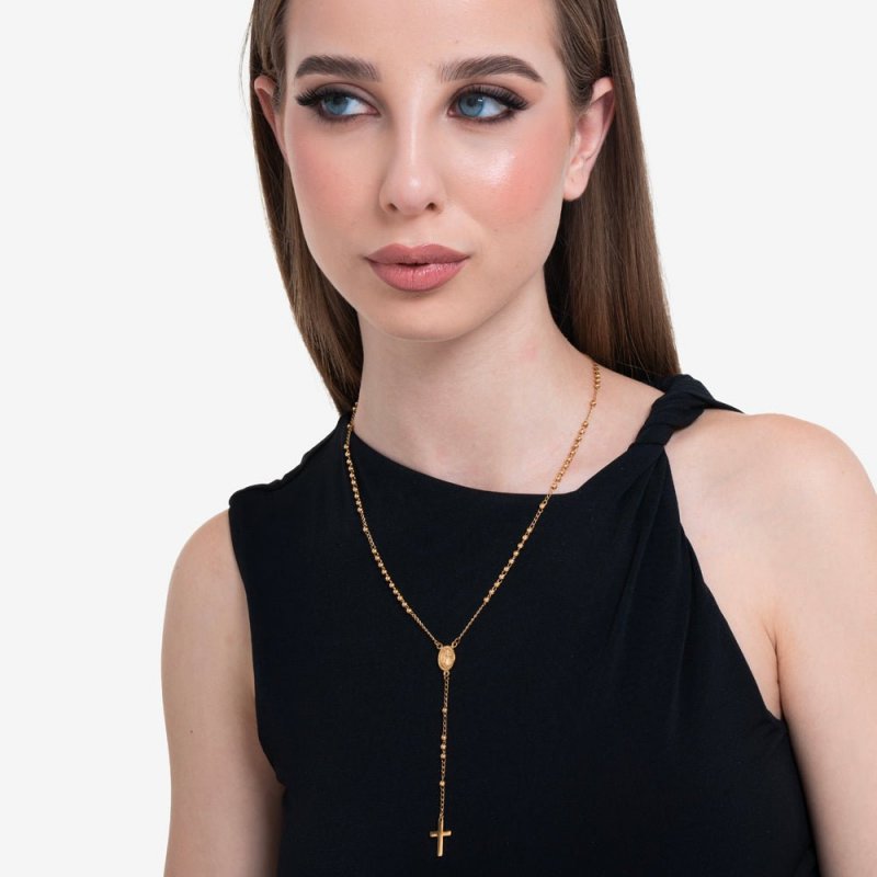 Luca Barra - Collana Rosario Donna - Acciaio Ip Gold - Sfere 3Mm