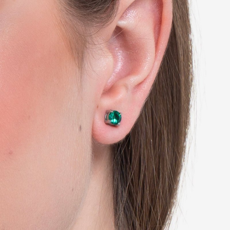 Luca Barra - Mono Orecchino Donna - Acciaio - Zircone Verde