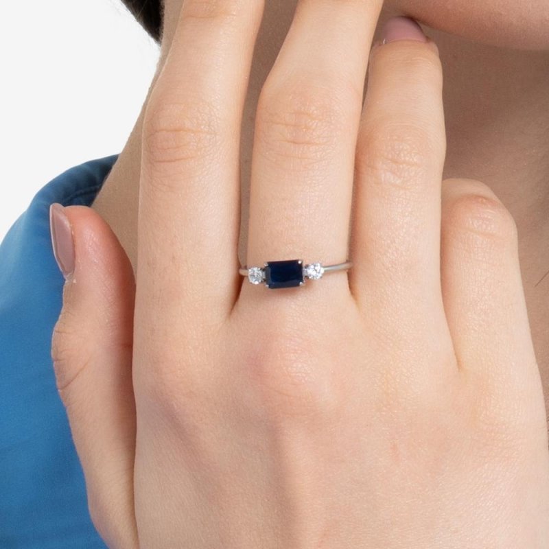 Luca Barra - Anello Donna Acciaio - Zirconi Blu E Bianchi