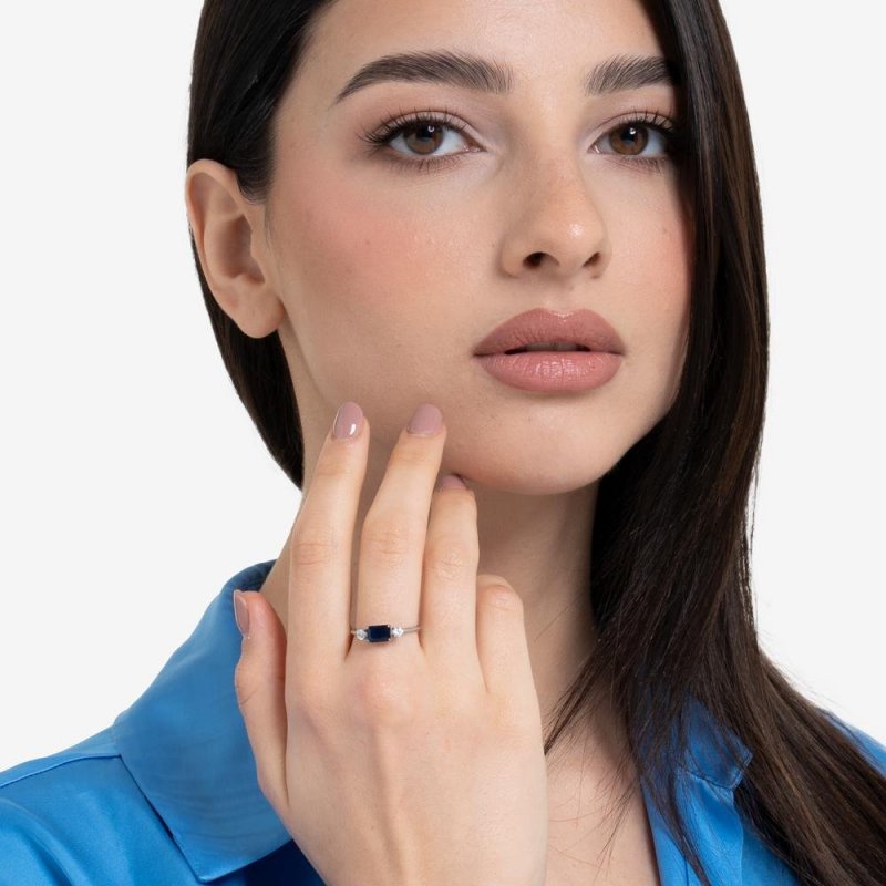 Luca Barra - Anello Donna Acciaio - Zirconi Blu E Bianchi