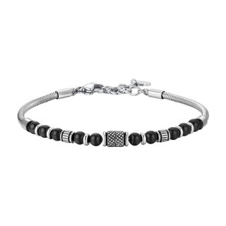 Luca Barra - Bracciale Uomo Acciaio - Effetto Vintage - Sfere Nere