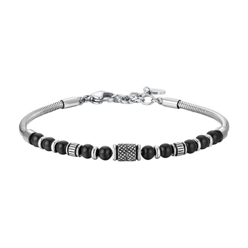 Luca Barra - Bracciale Uomo Acciaio - Effetto Vintage - Sfere Nere