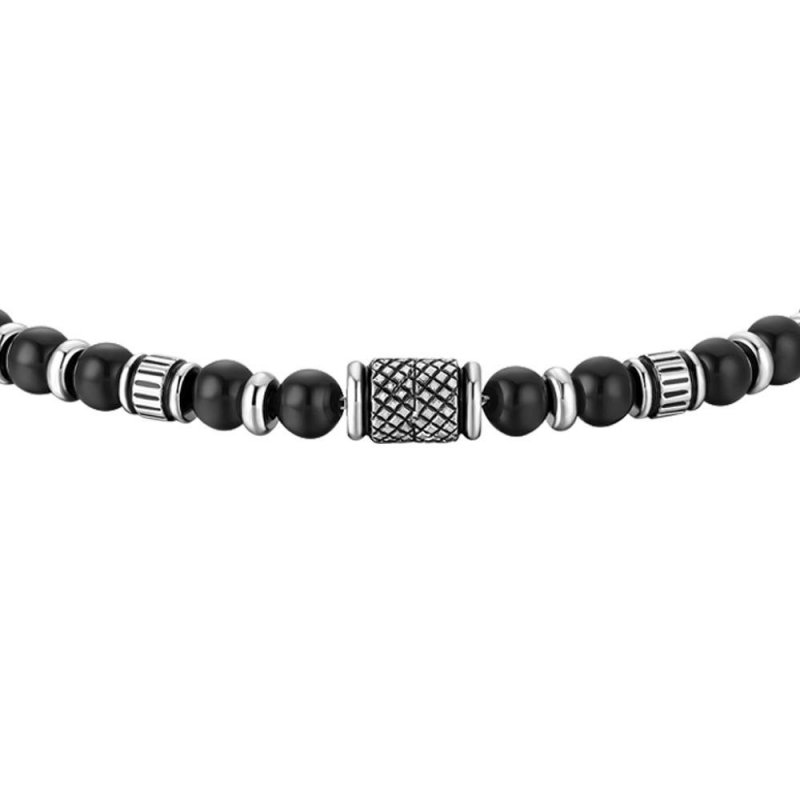 Luca Barra - Bracciale Uomo Acciaio - Effetto Vintage - Sfere Nere