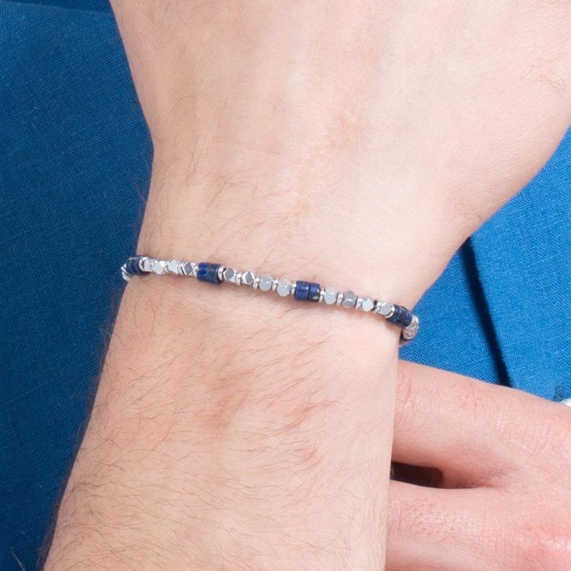 Luca Barra - Bracciale Uomo Acciaio - Ematite - Pietre Lapis