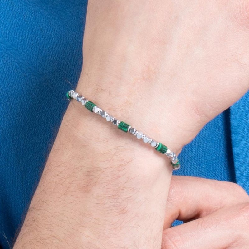 Luca Barra - Bracciale Uomo Acciaio - Ematite - Malachite