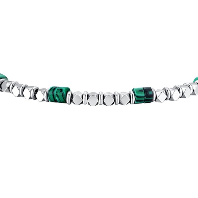 Luca Barra - Bracciale Uomo Acciaio - Ematite - Malachite