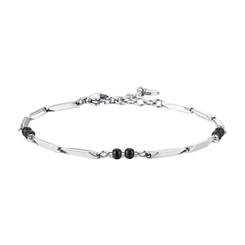 Luca Barra - Bracciale Uomo Acciaio - Pietre Agata Elegante