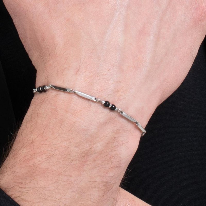 Luca Barra - Bracciale Uomo Acciaio - Pietre Agata Elegante