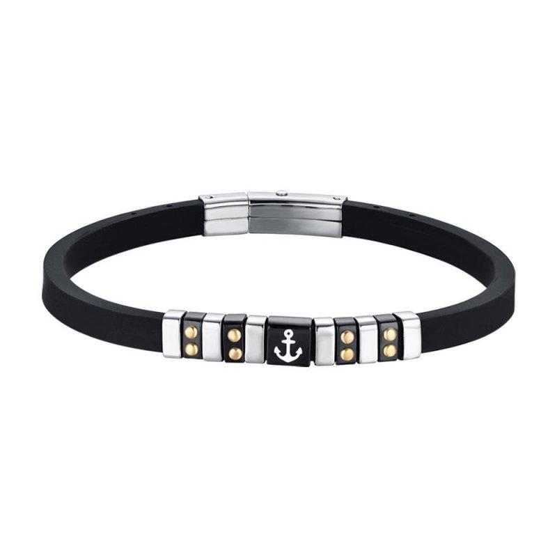Luca Barra - Bracciale Uomo Silicone Nero - Acciaio - Ip Nero Gold