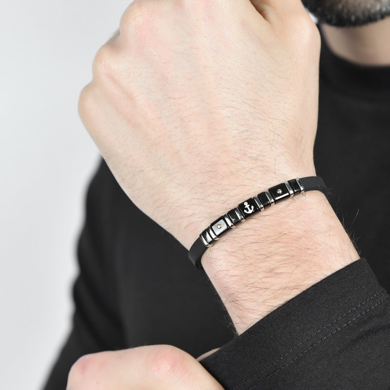 Luca Barra - Bracciale Uomo Silicone Nero - Acciaio - Ip Nero Gold
