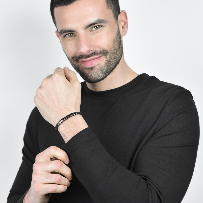 Luca Barra - Bracciale Uomo Silicone Nero - Acciaio - Ip Nero Gold