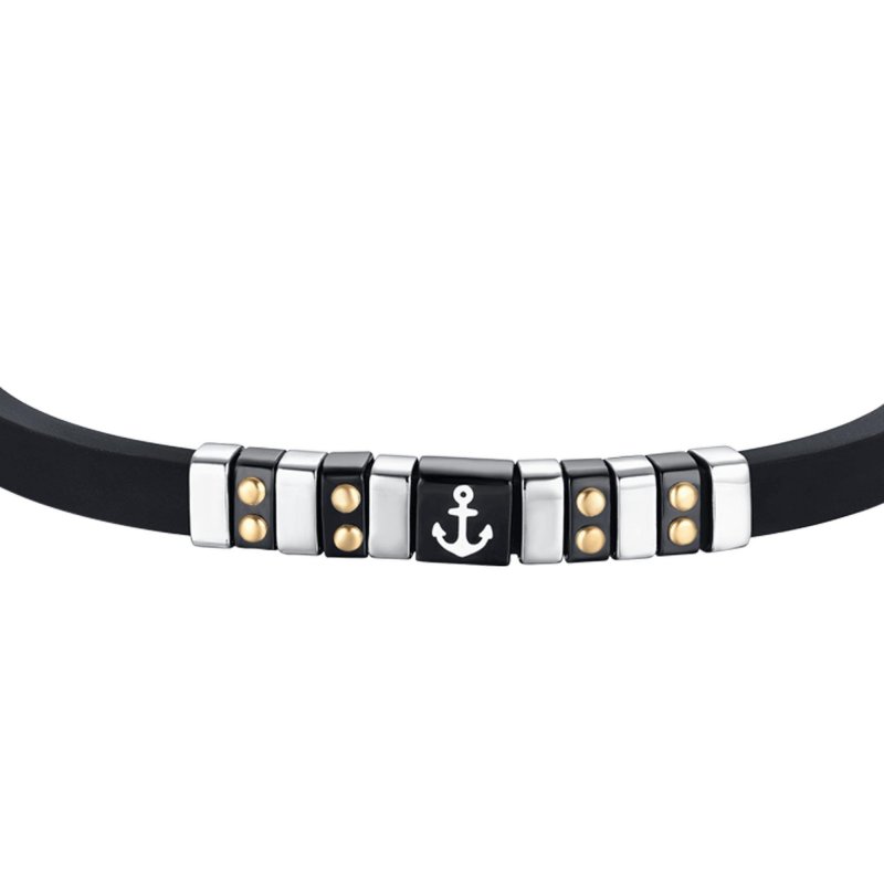 Luca Barra - Bracciale Uomo Silicone Nero - Acciaio - Ip Nero Gold