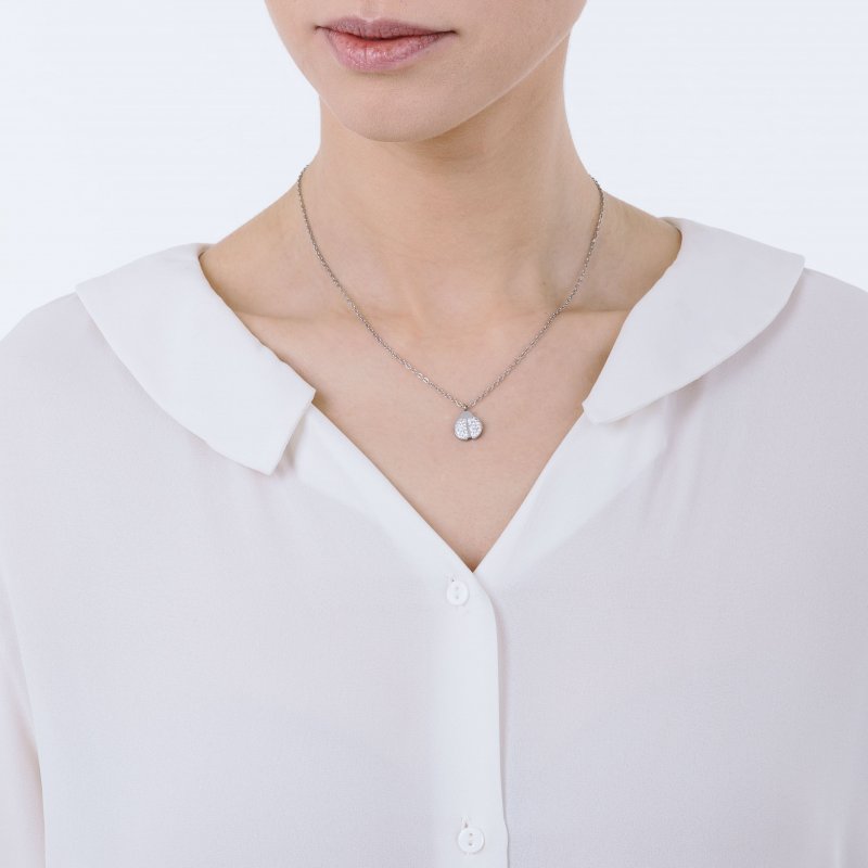 Luca Barra - Collana Donna Acciaio - Coccinella - Cristalli Bianchi