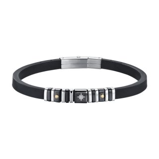 Luca Barra - Bracciale Uomo - Silicone Nero - Acciaio - Rosa Dei Venti