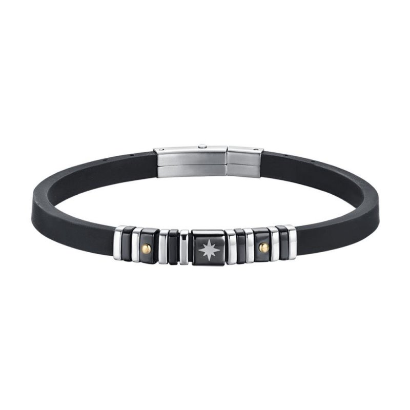Luca Barra - Bracciale Uomo - Silicone Nero - Acciaio - Rosa Dei Venti