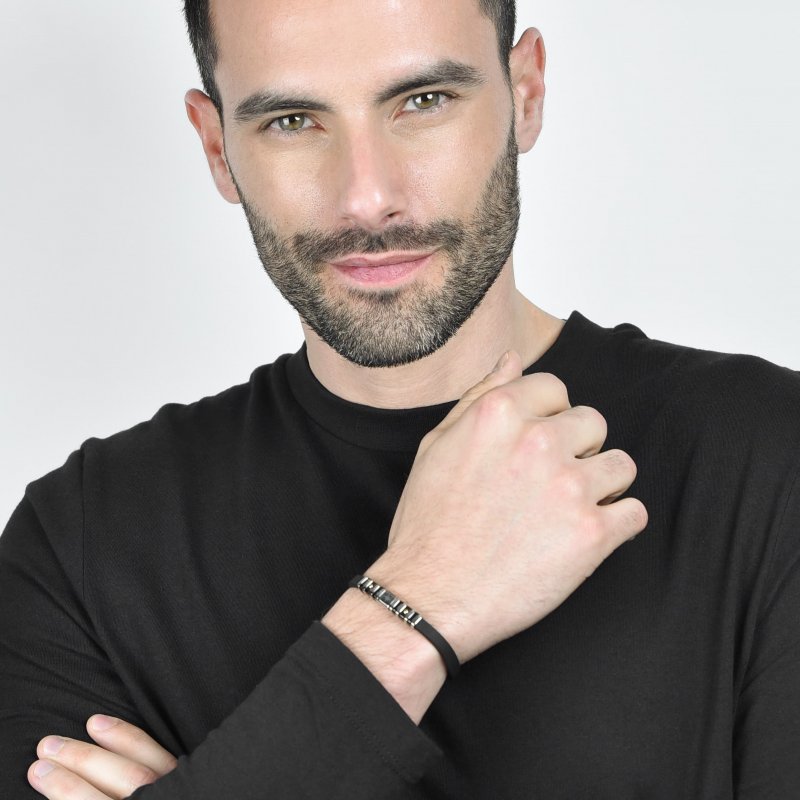 Luca Barra - Bracciale Uomo - Silicone Nero - Acciaio - Rosa Dei Venti