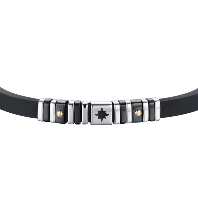 Luca Barra - Bracciale Uomo - Silicone Nero - Acciaio - Rosa Dei Venti