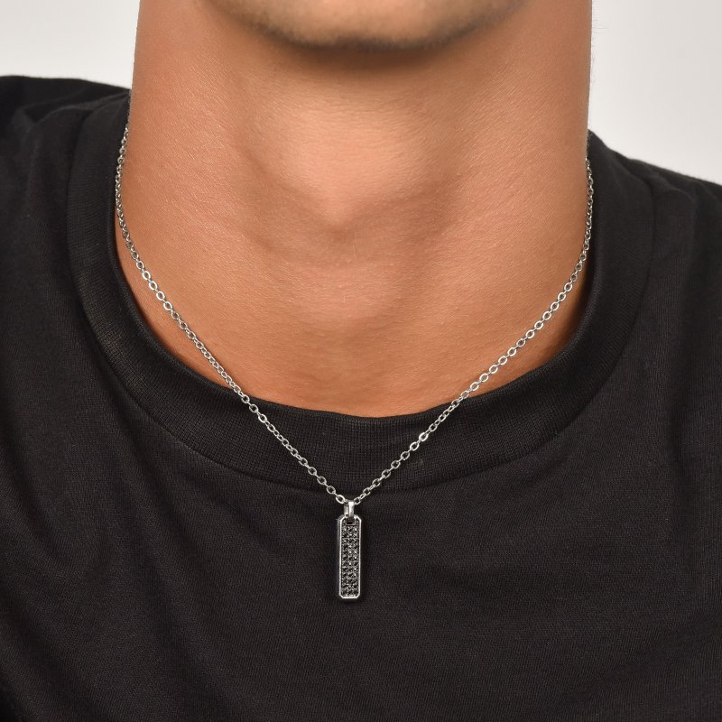 Luca Barra - Collana Uomo Acciaio - Cristalli Neri - Elegante