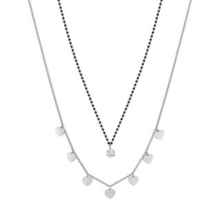 Luca Barra - Collana Donna Acciaio - Cuori - Cristallo Bianco