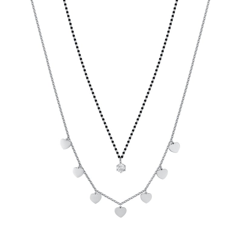 Luca Barra - Collana Donna Acciaio - Cuori - Cristallo Bianco