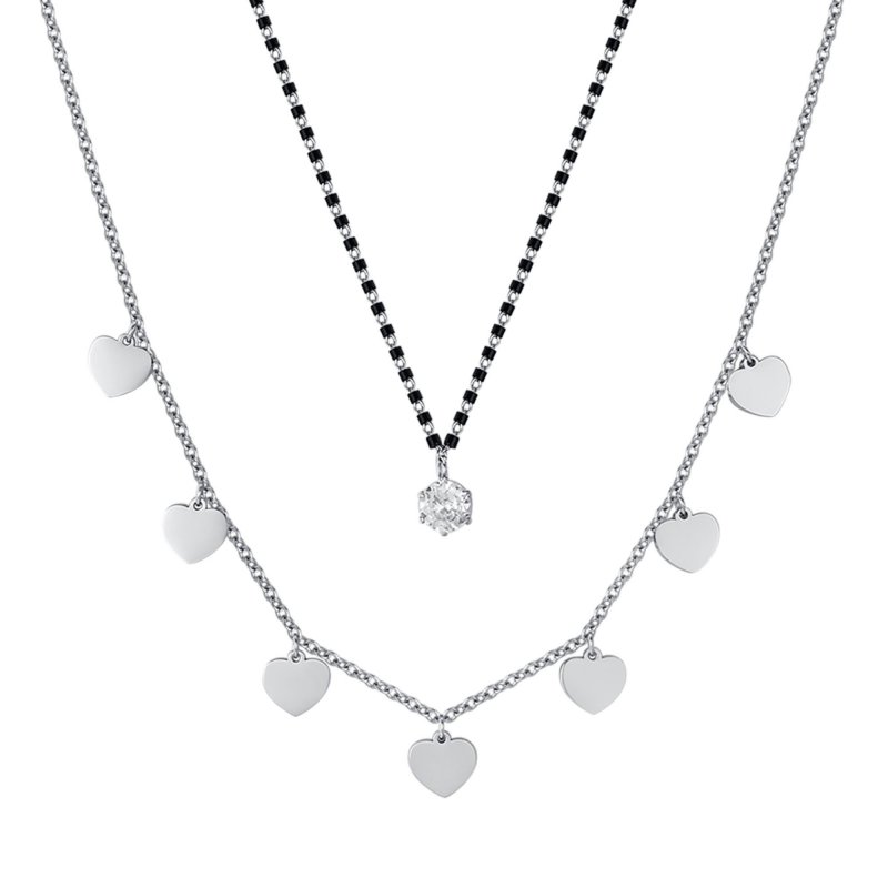 Luca Barra - Collana Donna Acciaio - Cuori - Cristallo Bianco