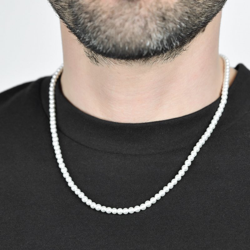 Luca Barra - Collana Uomo Acciaio - Perle Bianche - Stile Moderno