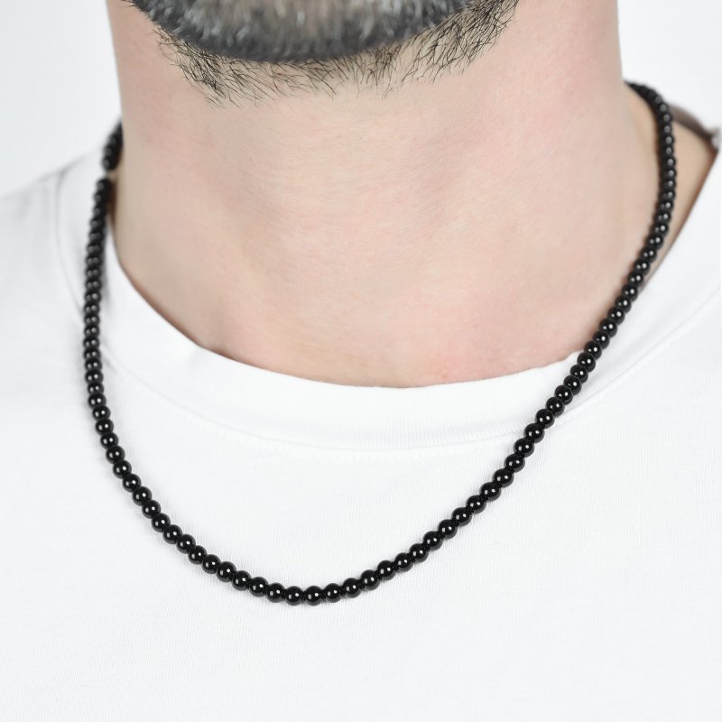 Luca Barra - Collana Uomo Acciaio - Perle Nere - Elegante