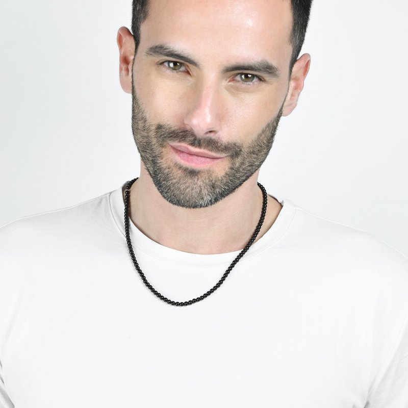 Luca Barra - Collana Uomo Acciaio - Perle Nere - Elegante