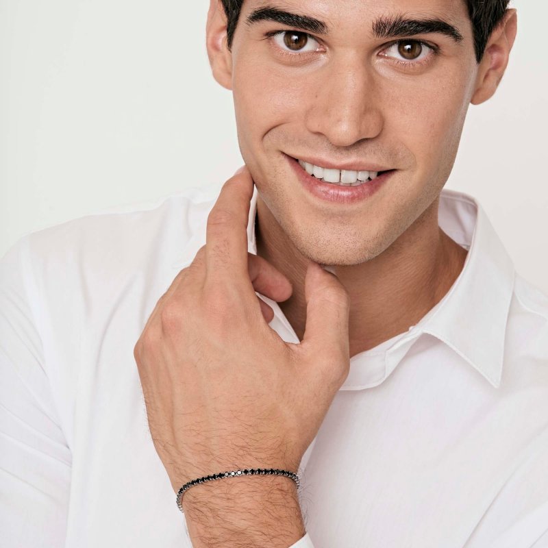 Luca Barra - Bracciale Tennis Uomo - Acciaio - Cristalli Neri
