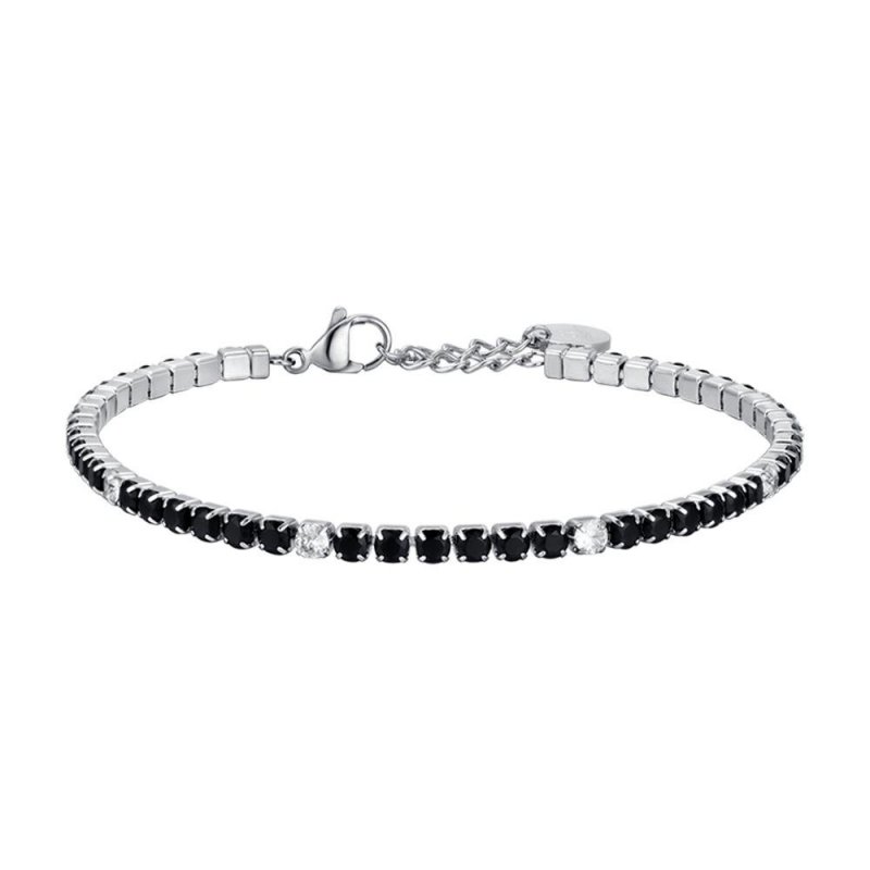 Luca Barra - Bracciale Tennis Uomo - Acciaio - Cristalli Neri E Bianchi
