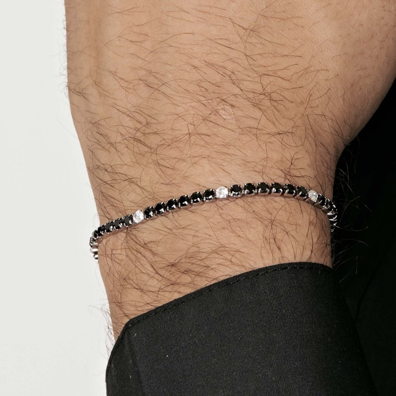 Luca Barra - Bracciale Tennis Uomo - Acciaio - Cristalli Neri E Bianchi