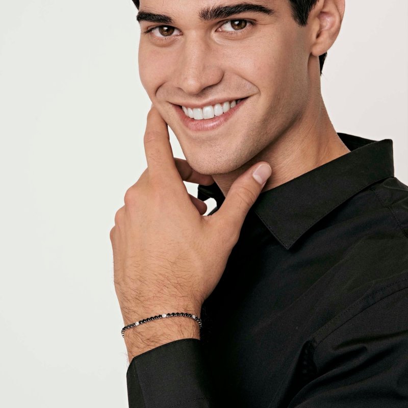 Luca Barra - Bracciale Tennis Uomo - Acciaio - Cristalli Neri E Bianchi