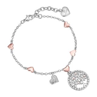Luca Barra - Bracciale Albero Vita - Acciaio - Cuori Rosè
