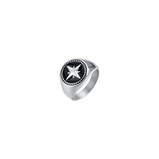 Luca Barra - Anello Uomo Acciaio - Rosa Dei Venti - Smalto Nero