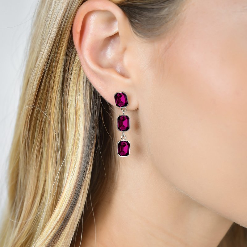 Luca Barra - Orecchini Donna - Acciaio - Cristalli Fucsia