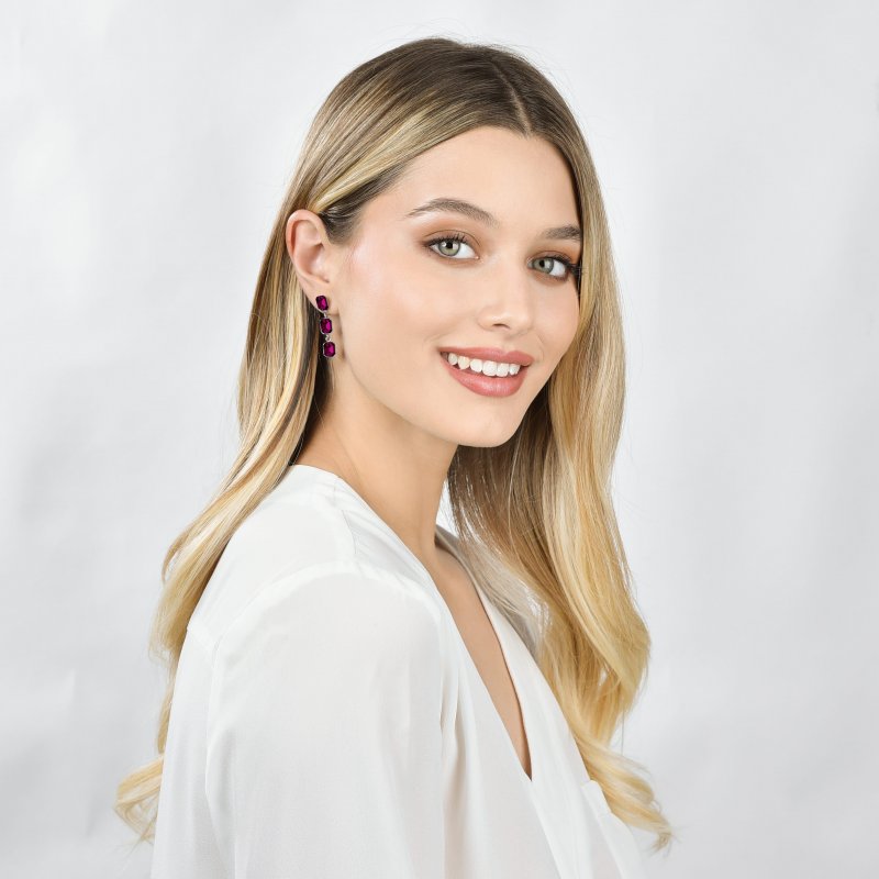 Luca Barra - Orecchini Donna - Acciaio - Cristalli Fucsia