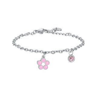 Luca Barra - Bracciale Bambina - Acciaio - Fiore Smalto Rosa Bianco
