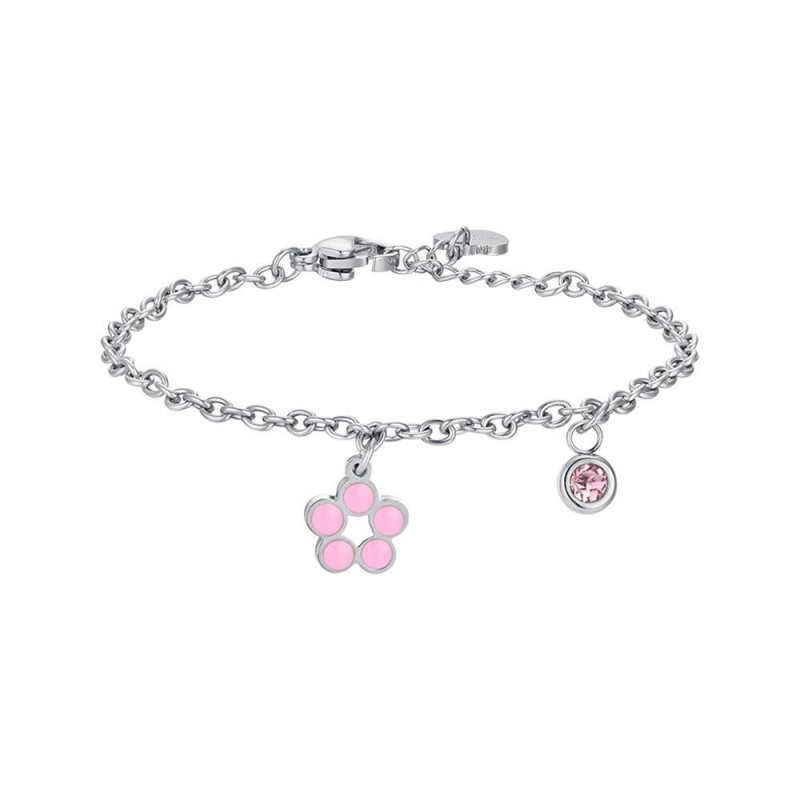 Luca Barra - Bracciale Bambina - Acciaio - Fiore Smalto Rosa Bianco
