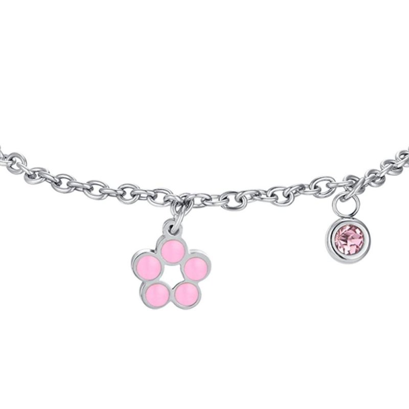 Luca Barra - Bracciale Bambina - Acciaio - Fiore Smalto Rosa Bianco