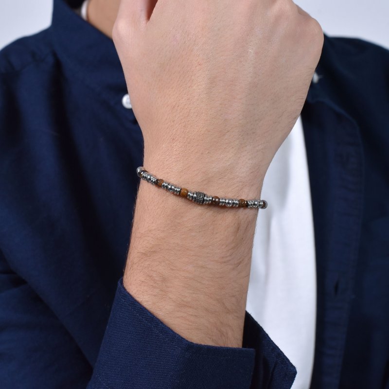 Luca Barra - Bracciale Uomo Acciaio - Occhio Di Tigre - Eleganza