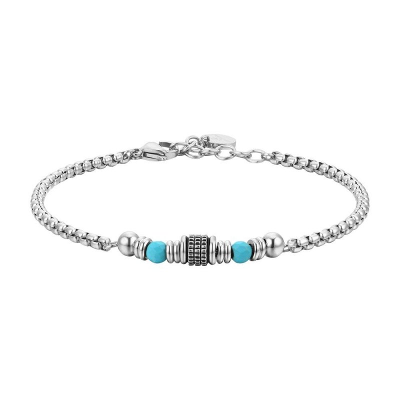 Luca Barra - Bracciale Uomo Acciaio - Pietre Turchesi - Design Moderno